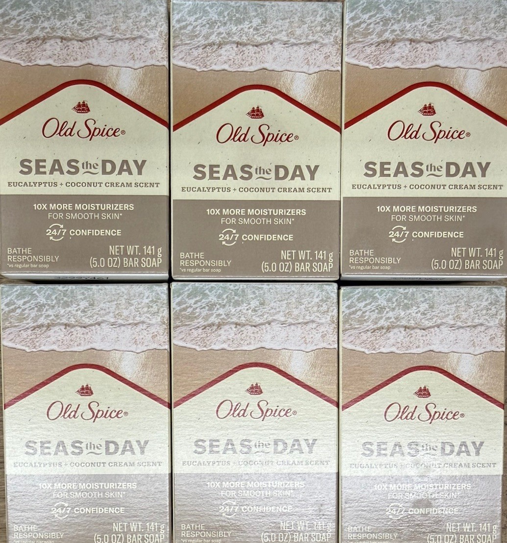 Old Spice Bar Soap SEAS THE DAY Eucalyptus & Coconut Cream 5oz X 6 Bars