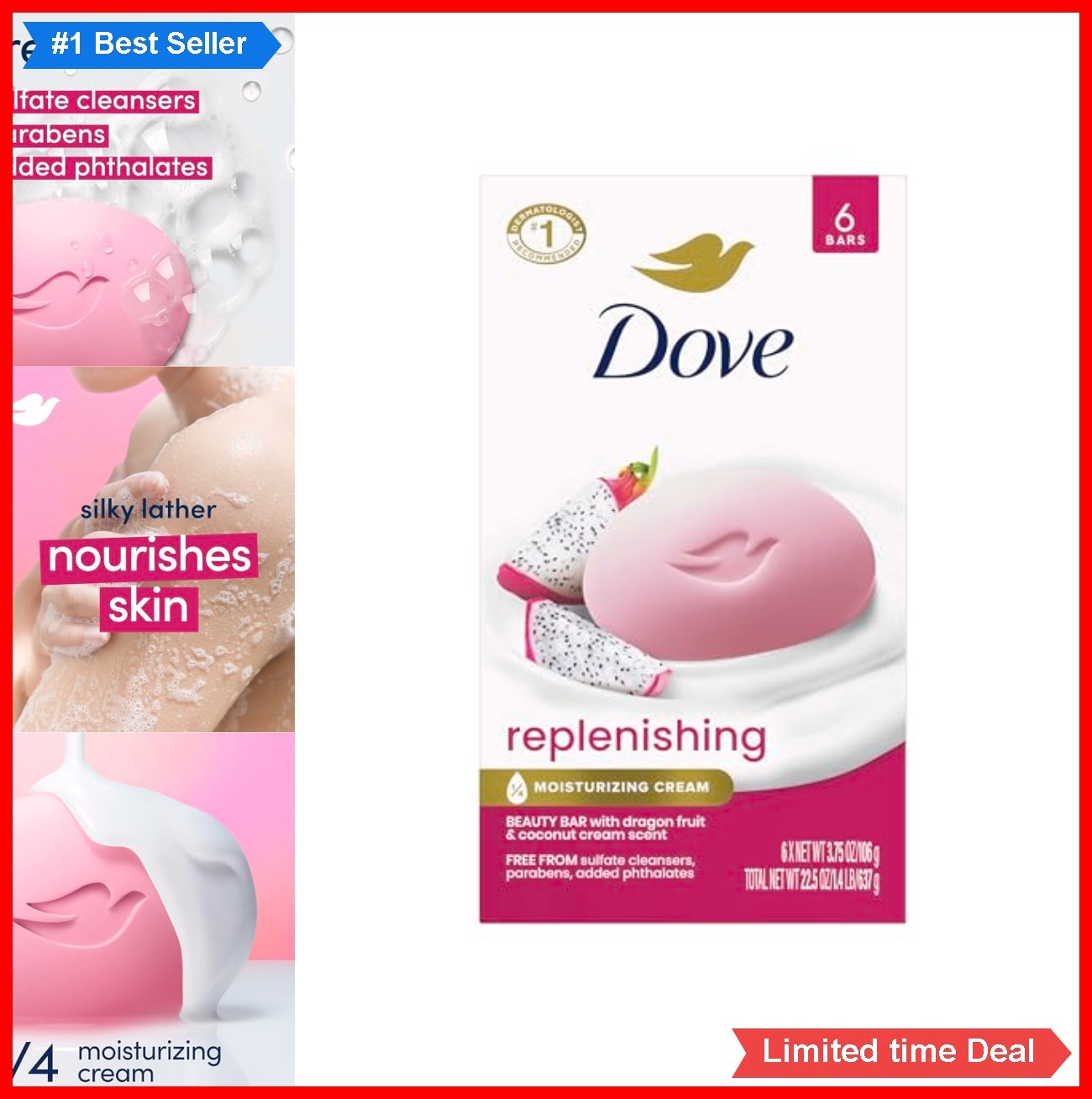 Dragon Fruit Beauty Bar Soap 6 Count 3.75 oz Nourishing Cleanser Coconut Cream
