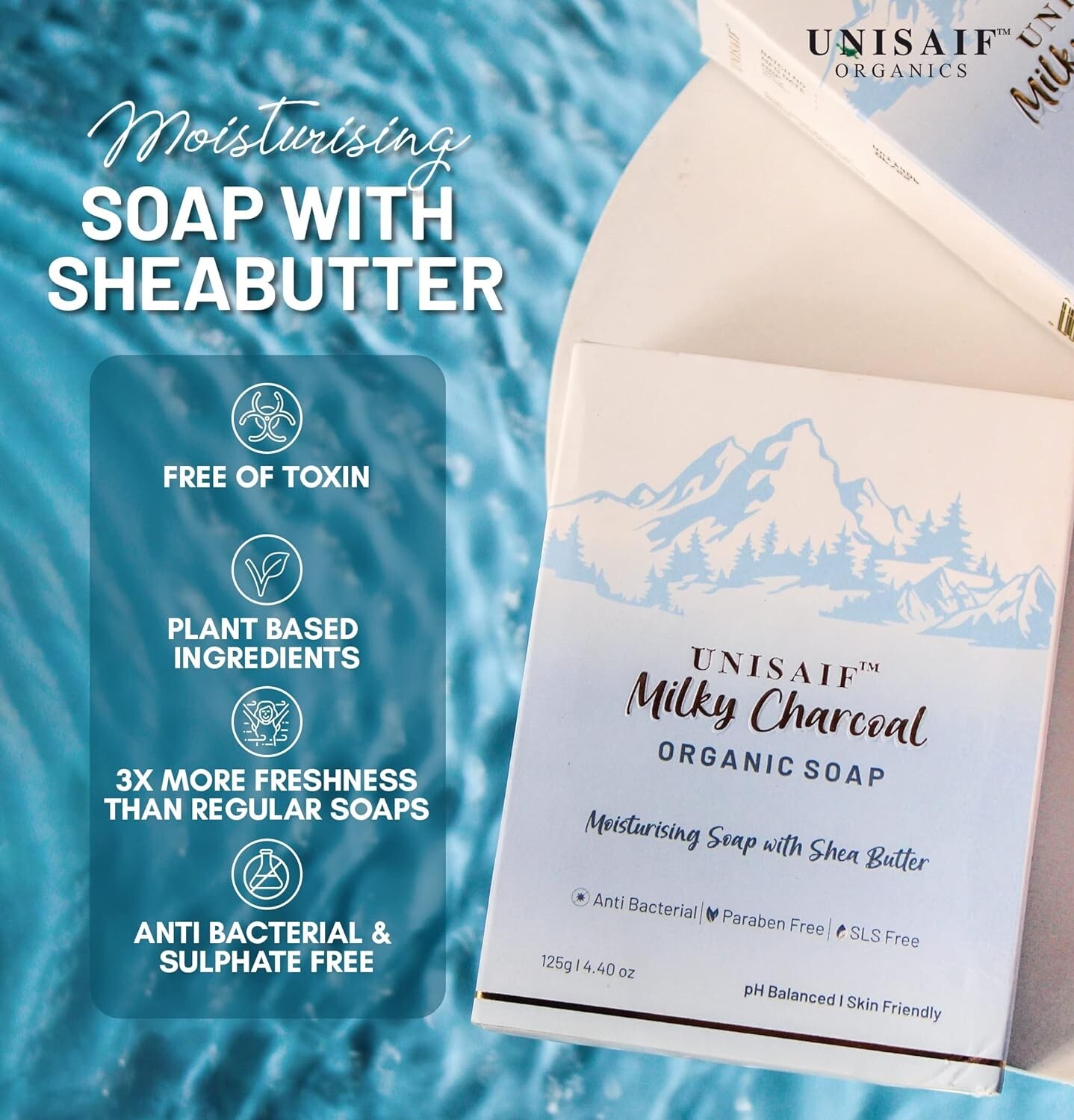 Unisaif Milky Charcoal Organic Body Soap Bar, Moisturizing Soap With Shea Butter