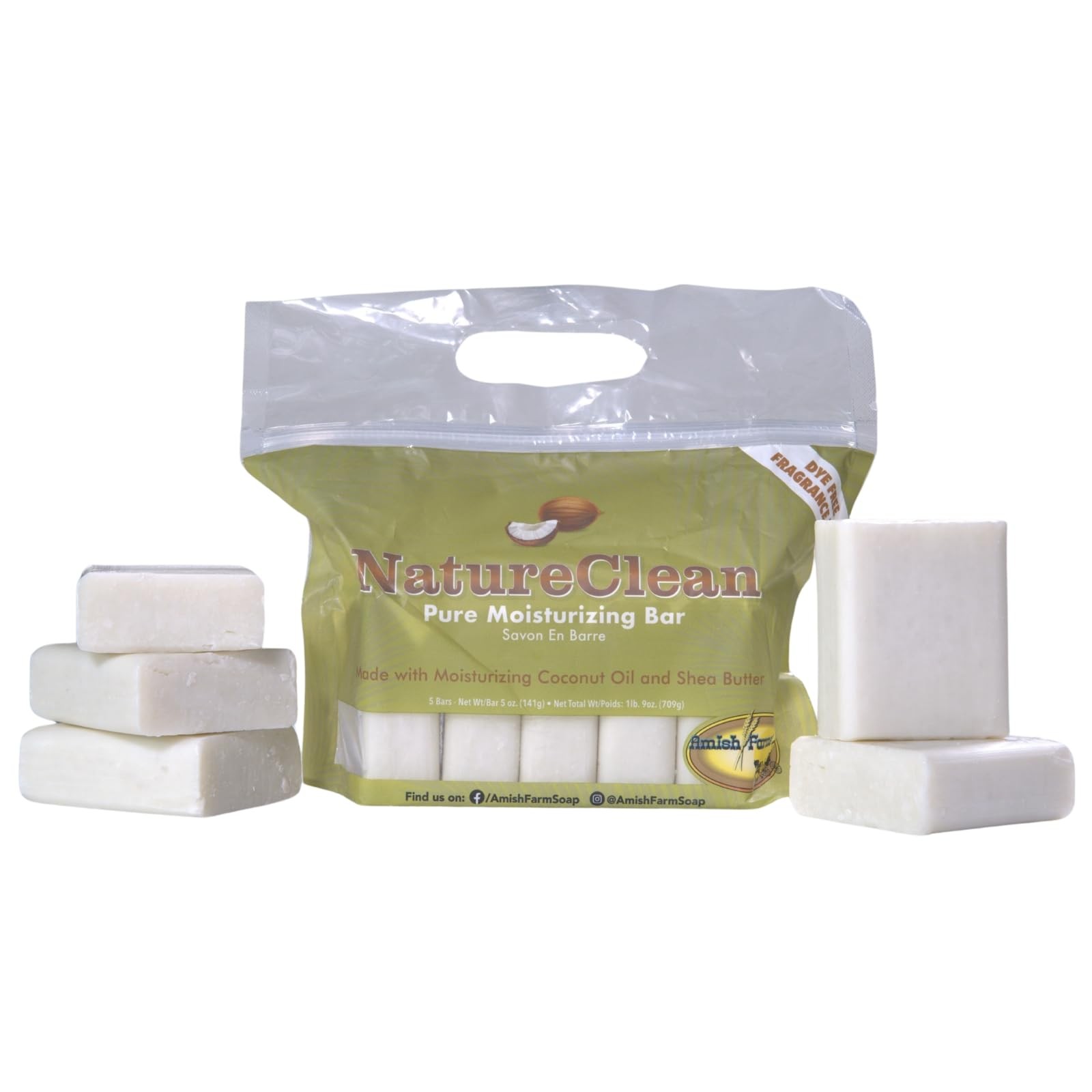 Amish Farms NatureClean Unscented Bar Soap 5 oz 5 Ounce (Pack of 5), White