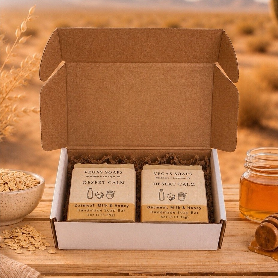 Vegas Soaps Oatmeal, Milk & Honey Handmade Soap Bar Set Of Two Plant-Based Oils