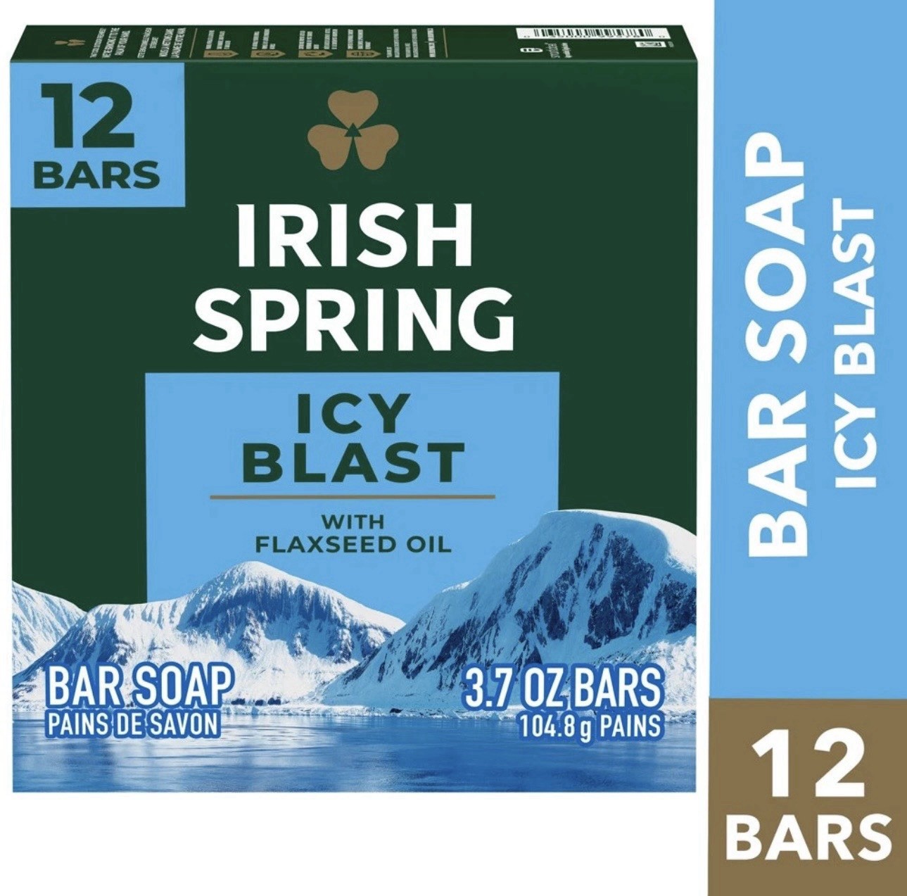 Irish Spring Icy Blast Bar Soap for Men, Mens Bar Soap, 12 Pack, 3.7 Oz Soap Bar