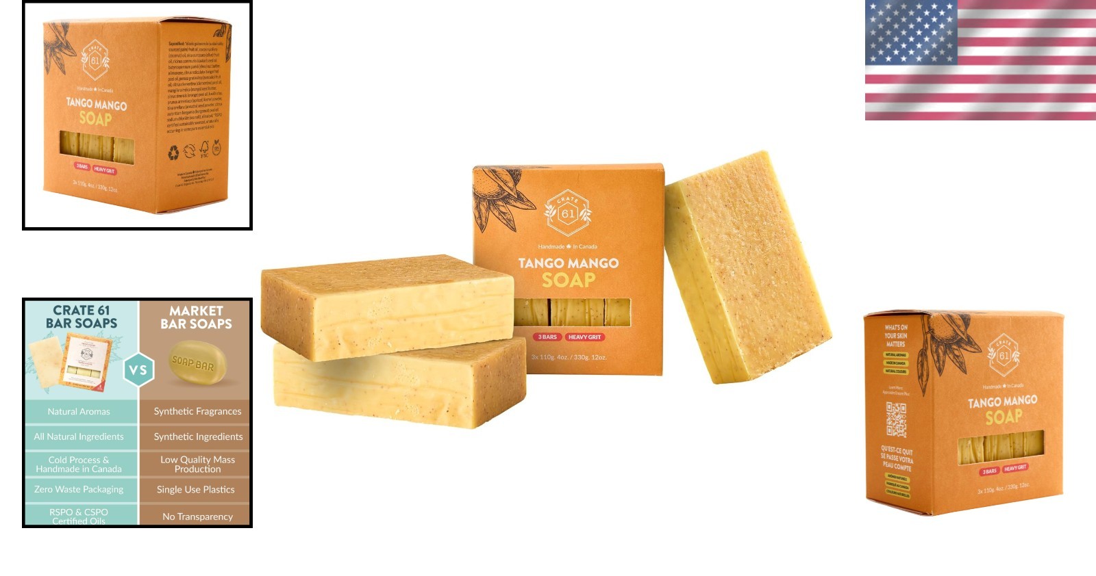 Handmade Soap in Mango Scent – Cold Process Bar 3 Pack