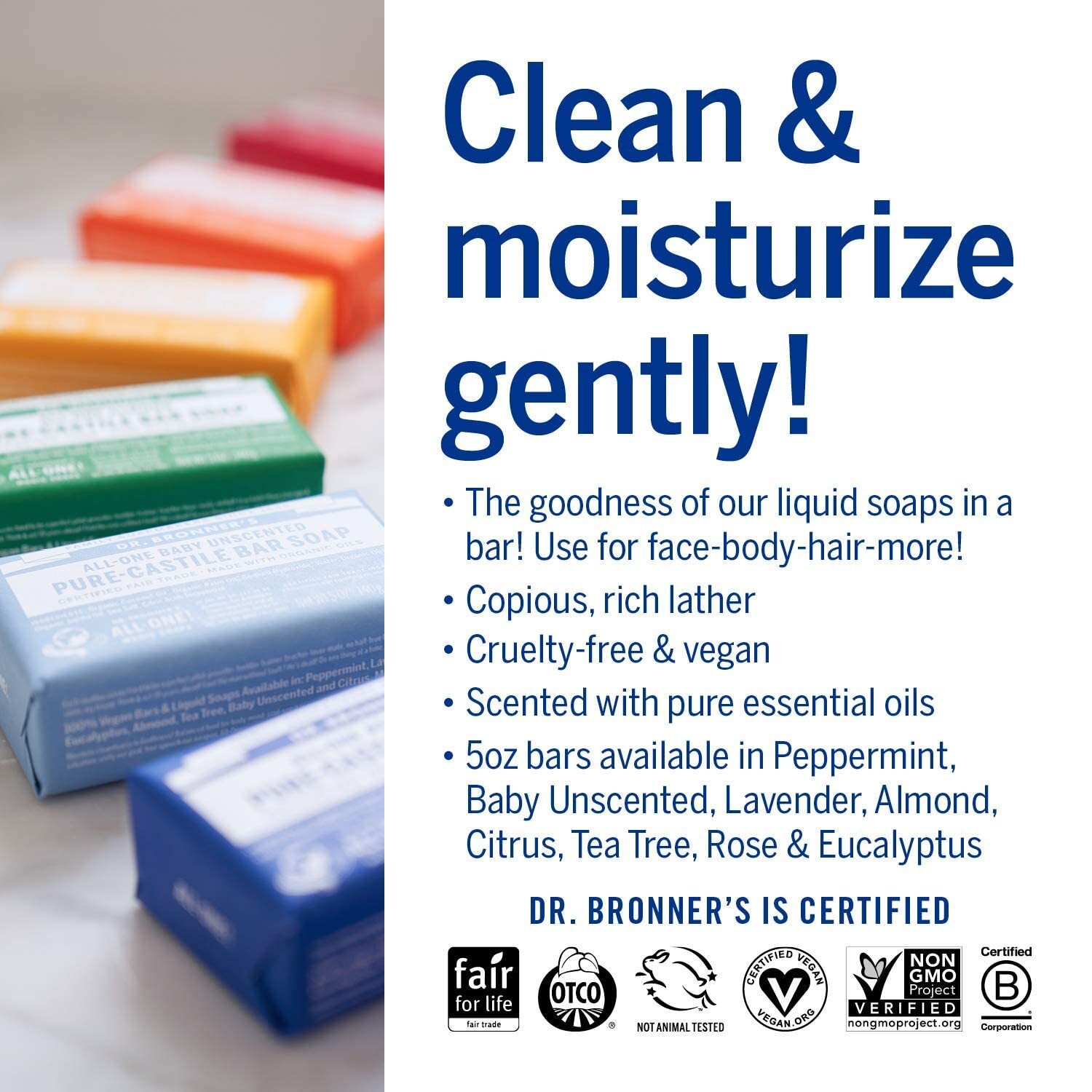 Dr Bronner’s Pure Castile Bar Soap Variety Pack 8 Count Organic 5 oz Each