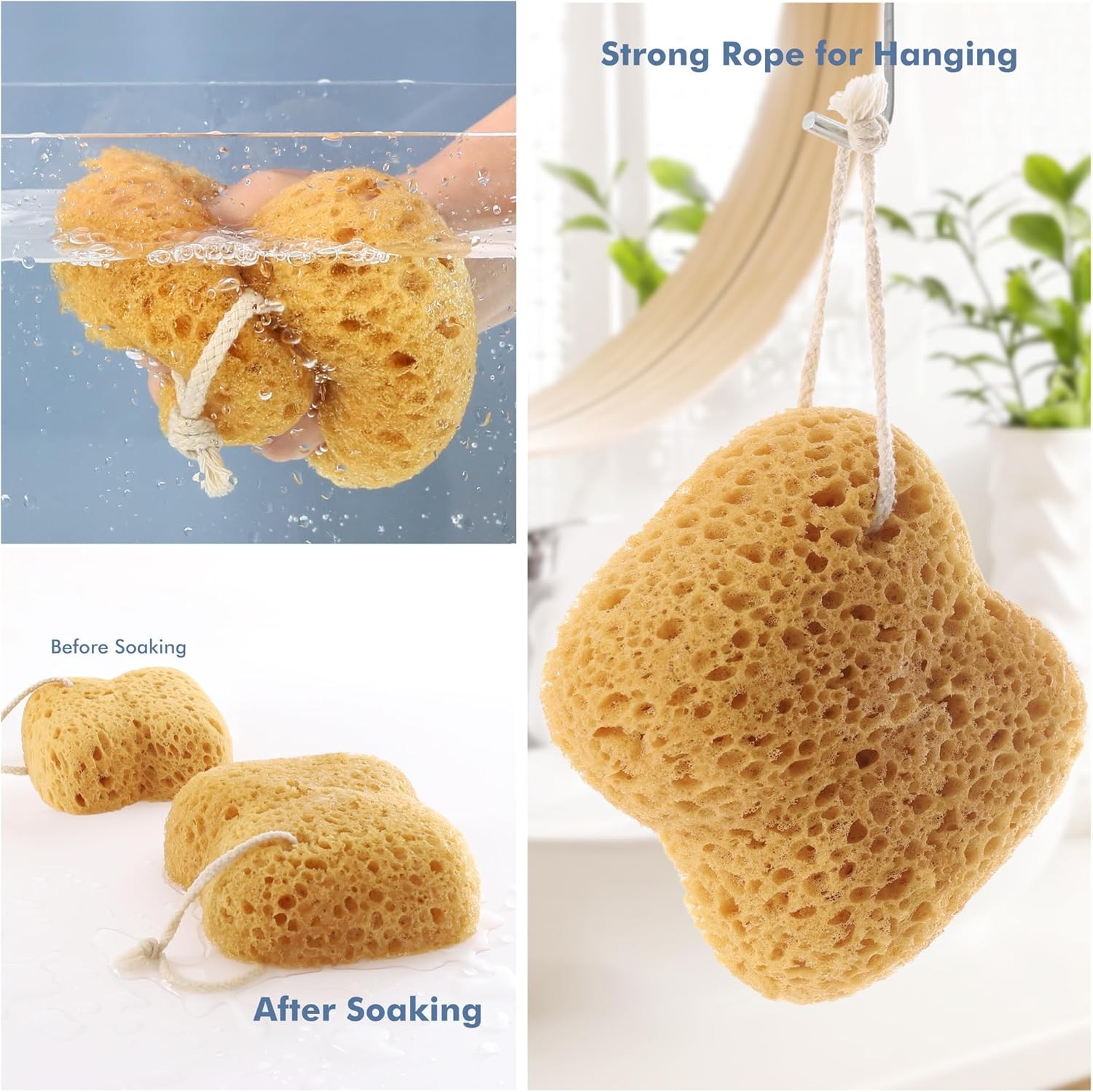 Sponges Bath, 2Pcs Larger Shower for Women Men, Exfoliating Brown