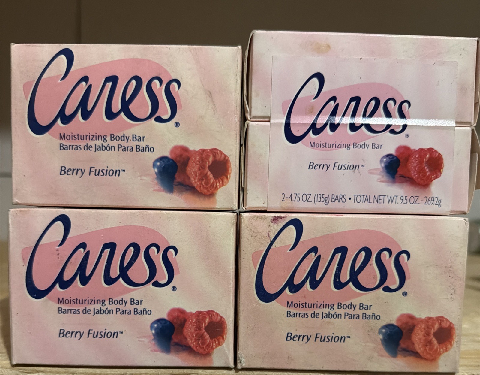 4 Caress Berry Fusion Body Bar Soap Skin Softening Moisturizing 4.75oz Vintage
