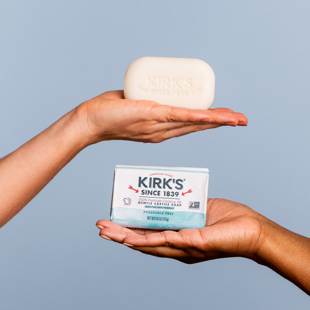 Kirks Gentle Castile Bar Soap with Premium Coconut Oil Fragrance Free 4 oz 3 ct