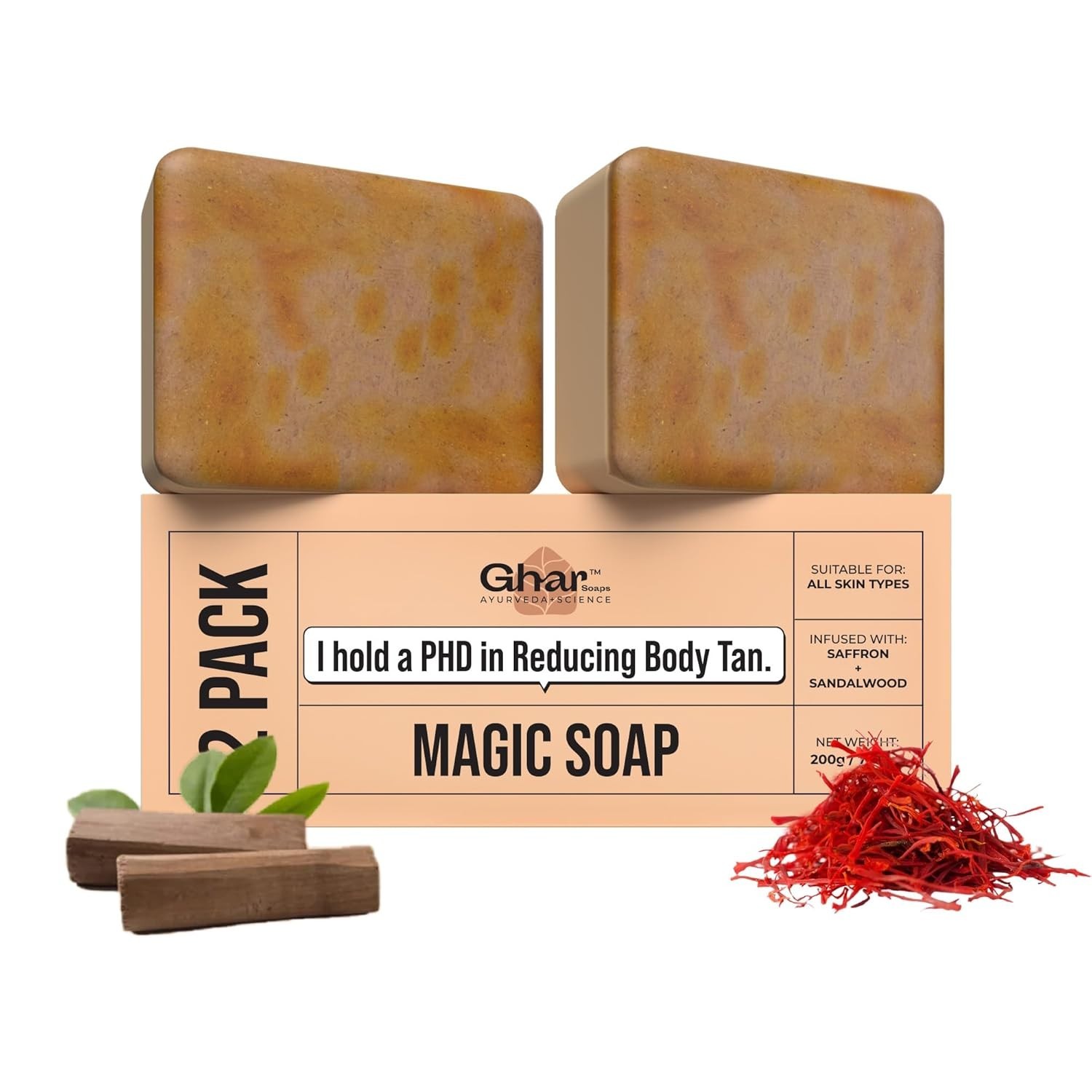 Ghar Soaps Sandalwood & Saffron Magic Soaps For Bath (100 Gms Pack Of 2)