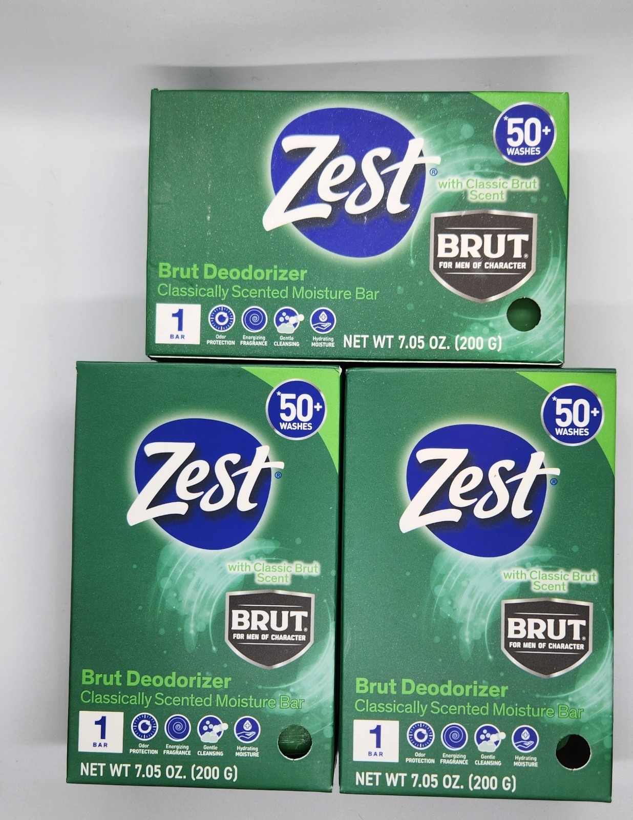 3 BAR ZEST BRUT DEODORIZER CLASSICALLY SCENTED MOISTURE SOAP BAR 50+ WASH