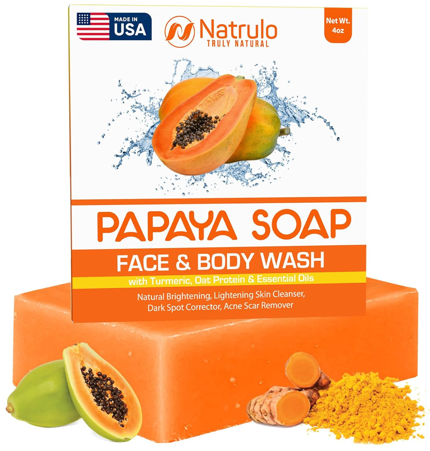 Natrulo Papaya Soap Face & Body Wash – Skin Brightening Papaya Soap Bar for Dark