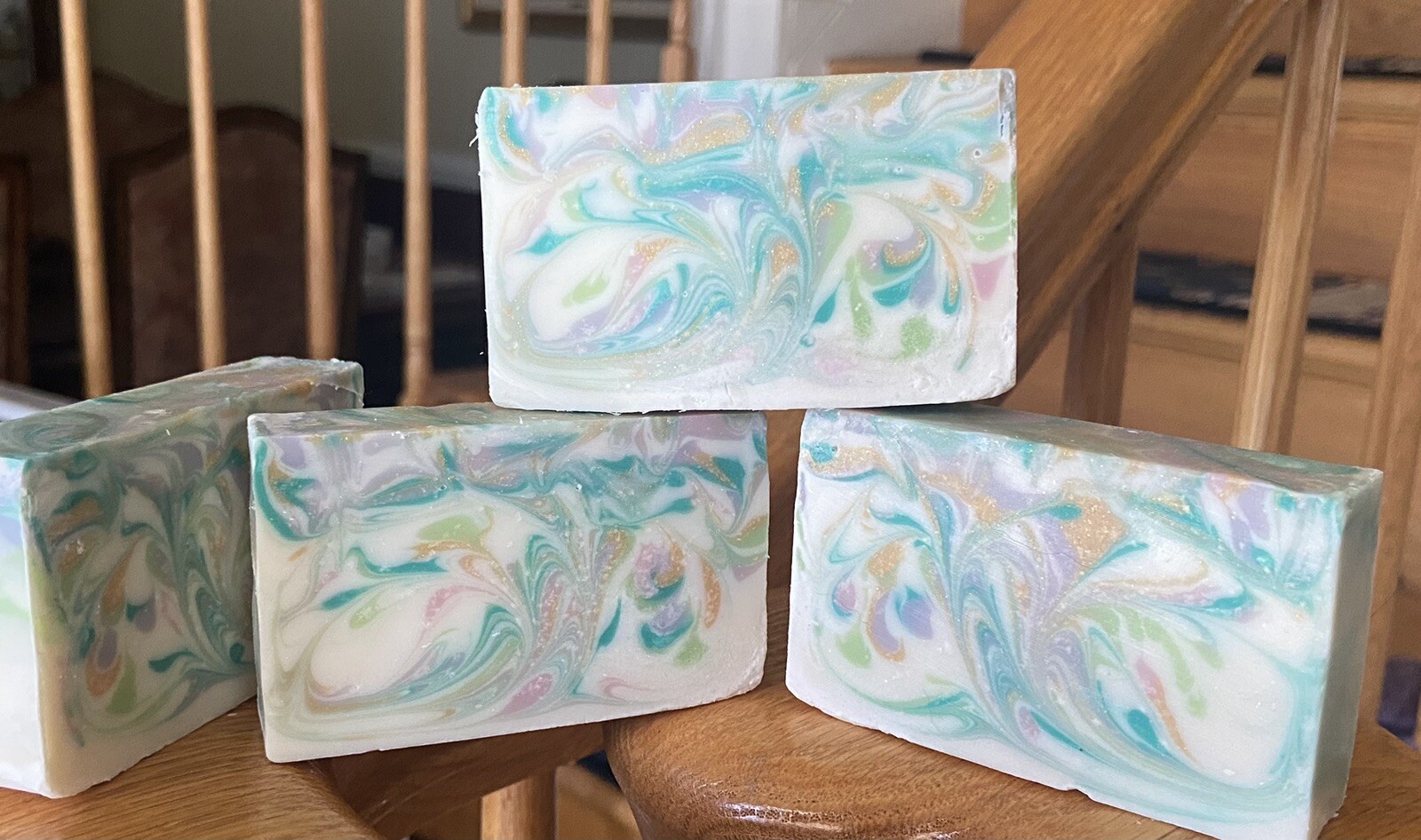 Handcrafted Swirl Soap Bar Green, Aqua, Purple, Yellow