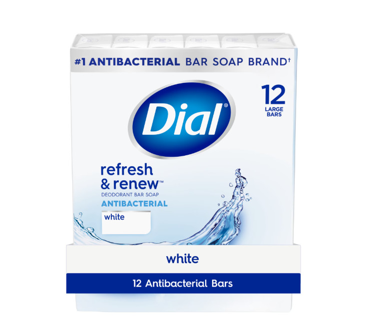 2 PACK Dial Antibacterial Bar Soap, Refresh & Renew, White, 4 oz, 12 Bars
