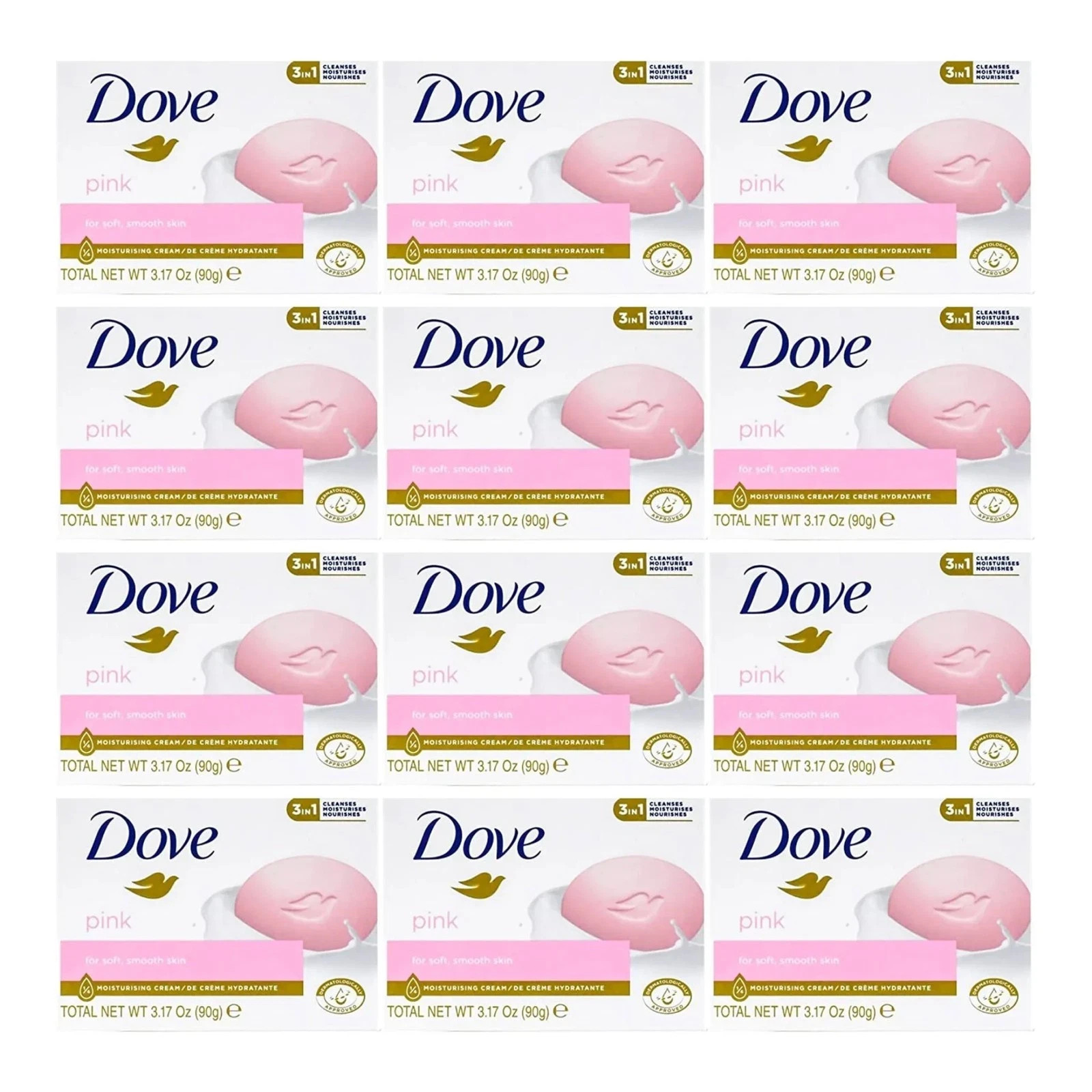 Dove Pink Beauty Cream Bar Soap, 90 Gram-12 BARS