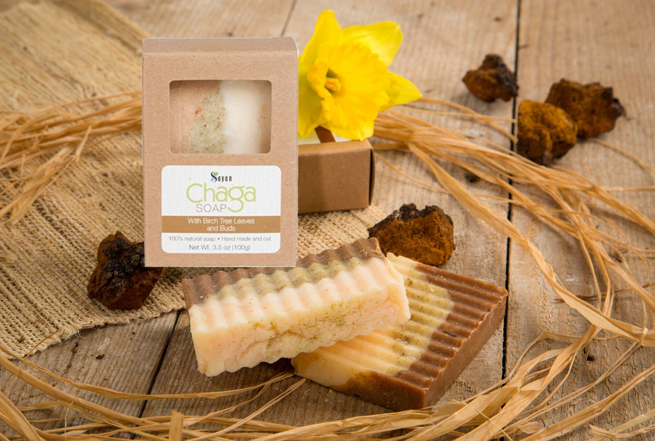 Chaga Mushroom Soap Bar With Birch Tree Leaves Natural Hand Made