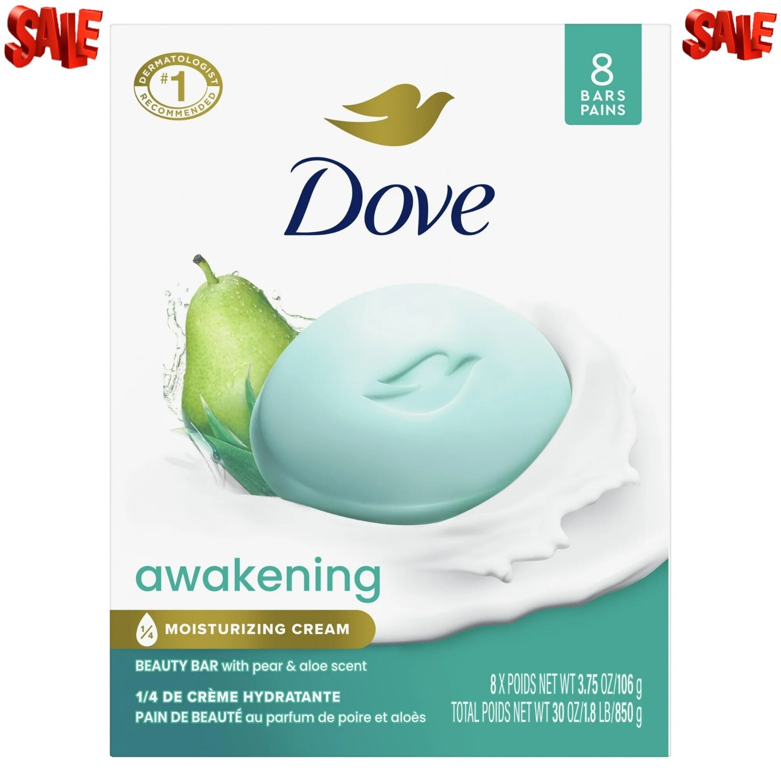 Awakening Gentle Beauty Bar Soap All Skin Type, Pear and Aloe, 3.75 Oz (8