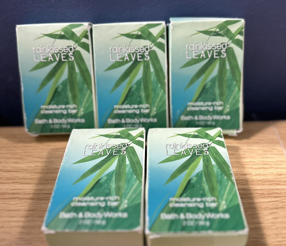 Lot of 5 Bath and Body Works Trial Size SOAP RainKissed Leaves 2 Ounce Size New