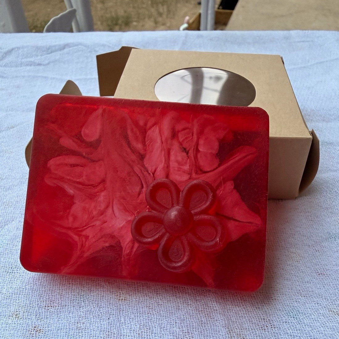 Red Floral Embossed Rectangular Body Bar Soap for Body & Hands