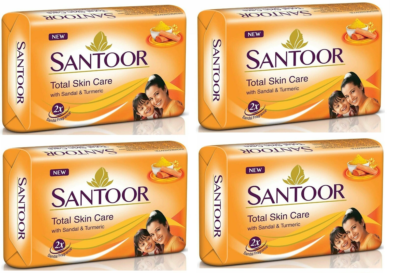4 Soaps x 125g each Santoor Soap Sandal And Turmeric Soap for Total Skin care