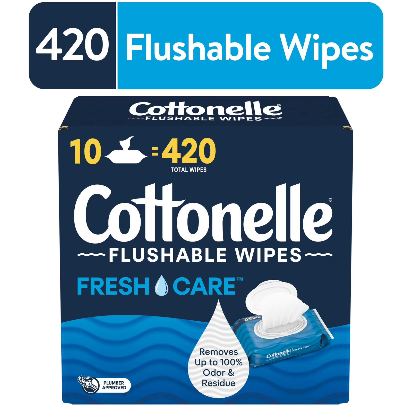 Fresh Care Flushable Wet Wipes, 10 Flip-Top Packs