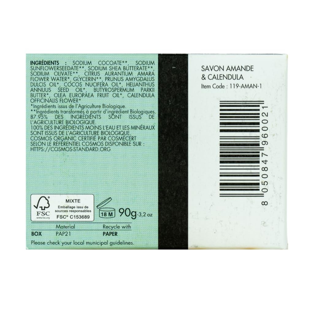 ÉCRIN DE FLEUR – Almond & Calendula Soap Bar, French 3.2 Ounce (Pack of 1)