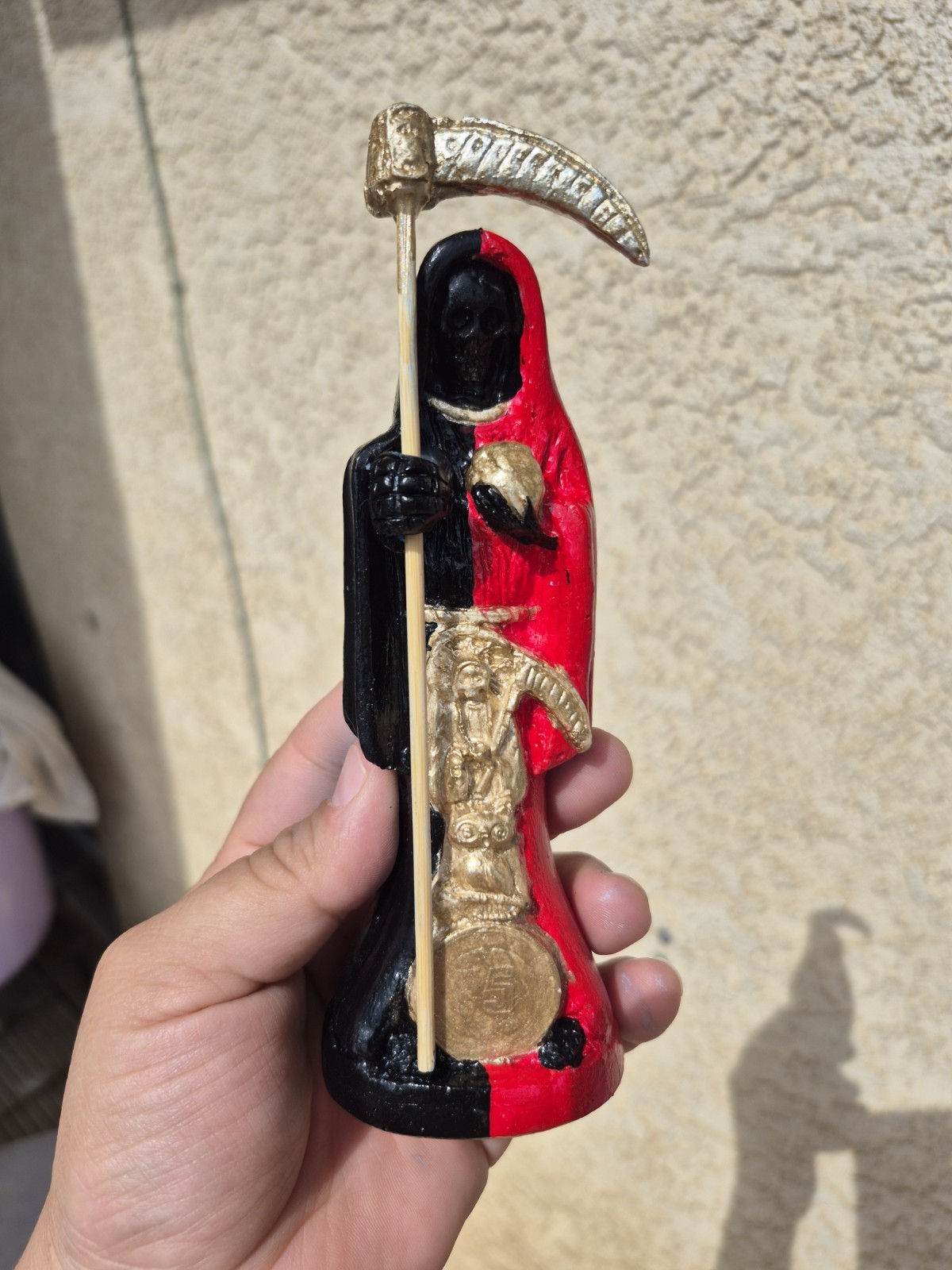 Santa Muerte Statue 7″ Gold Black Red Holy Death Santisima Guadana Suerte