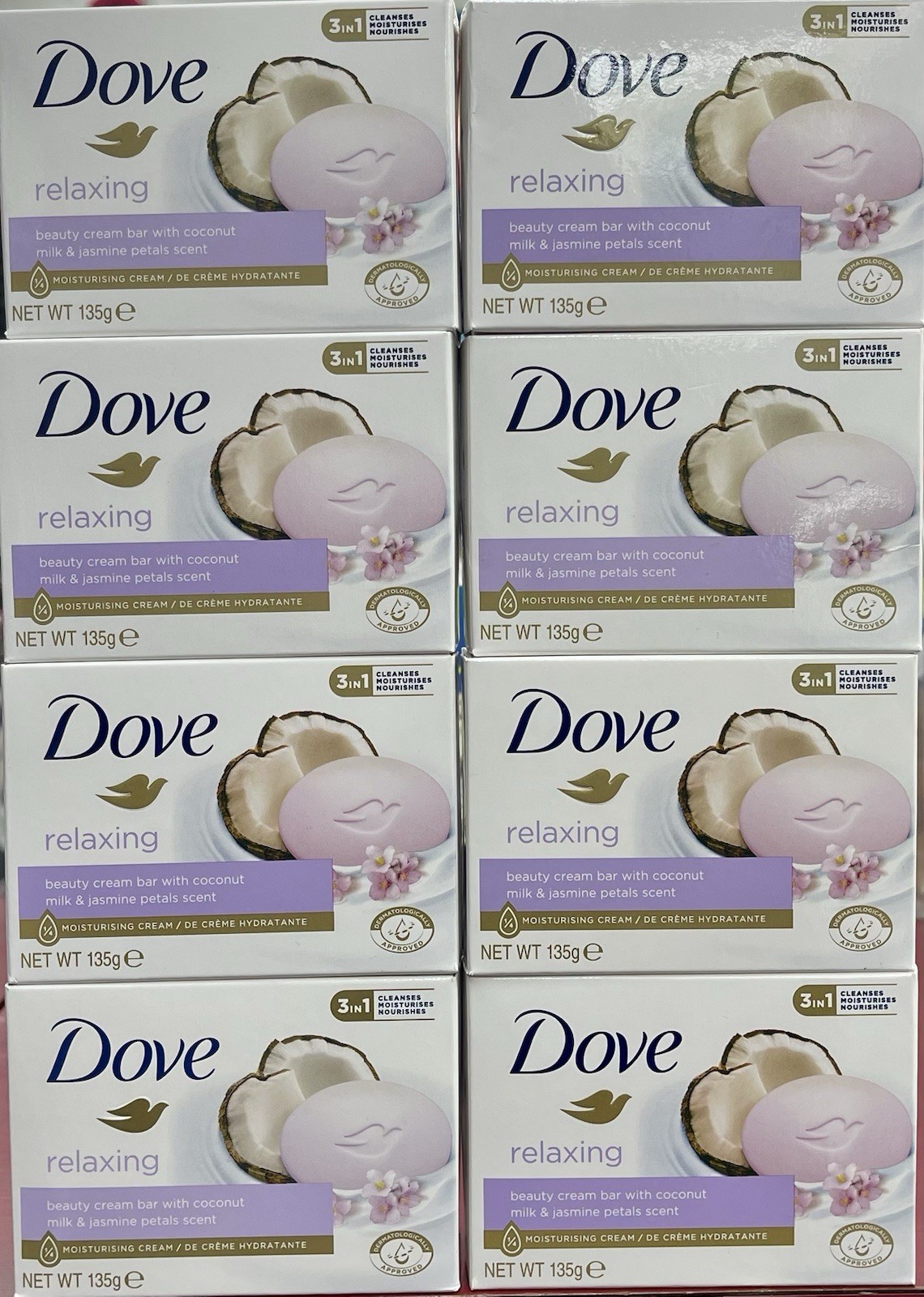 12 Pcs Dove Bar Soap Relaxing Beauty Cream,Coconut Milk & Jasmine Petals 135g