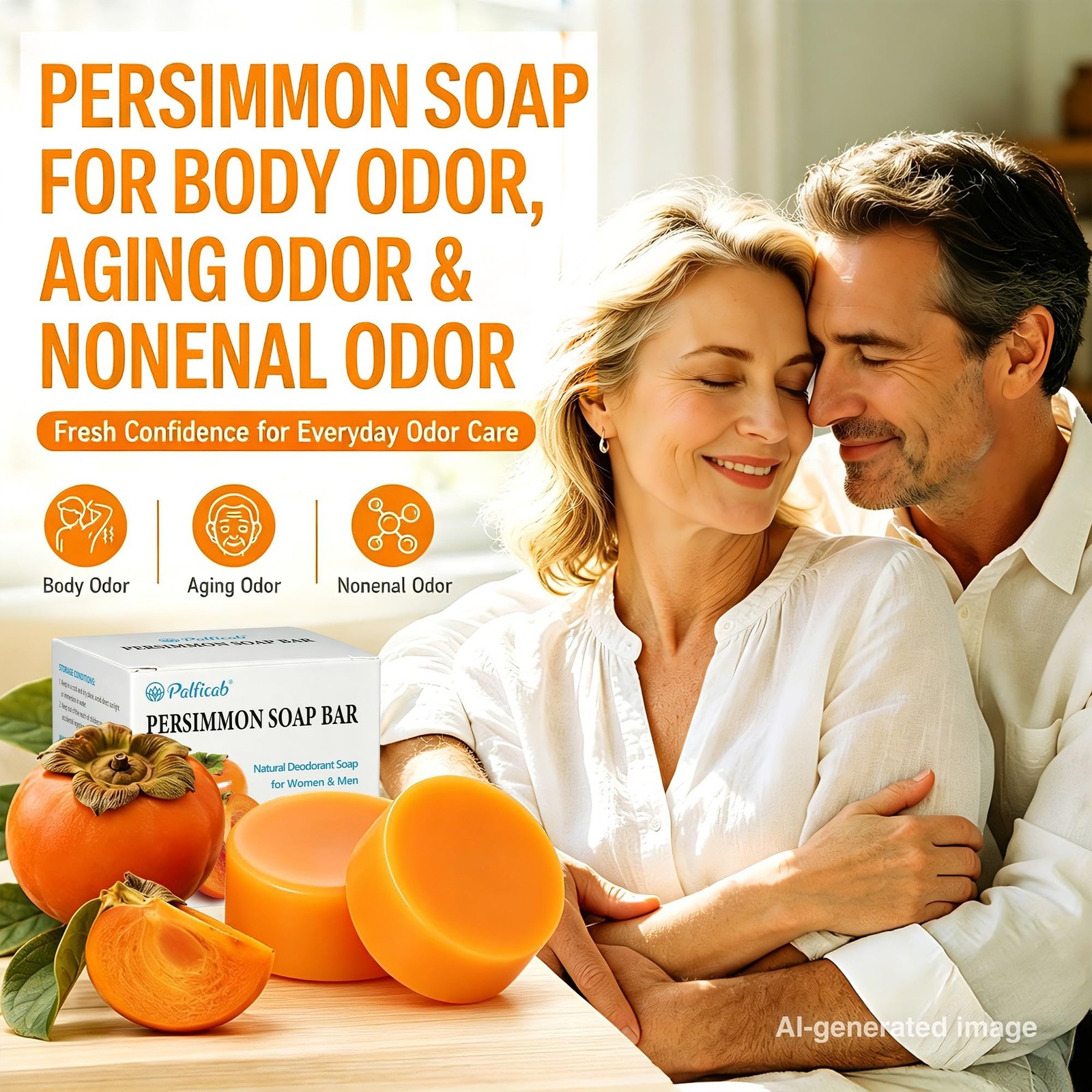Round Persimmon Soap for Body Odor & Aging Odor, 2 Bars | Persimmon Deodorizi…