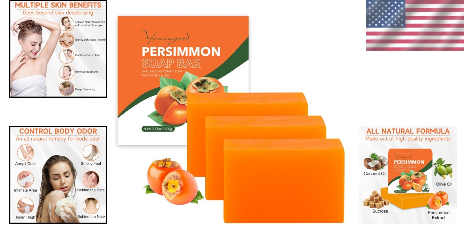 3 PCS Natural Persimmon Soap Bars – Ultimate Odor Control for All Skin Types