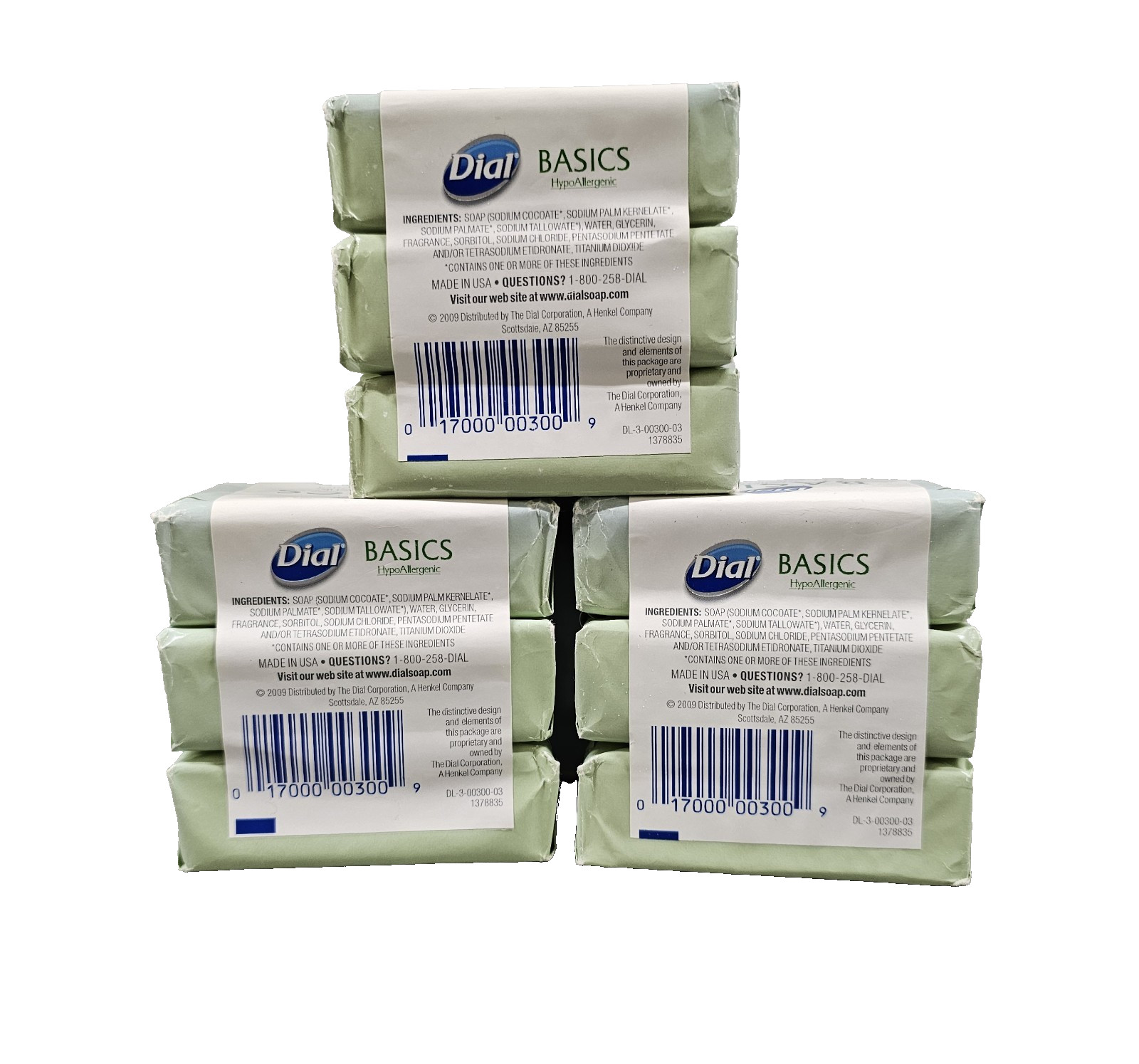DISCOLORED 9 BARS Dial Basics Hypoallergenic Soap Bars 3-Pack Each