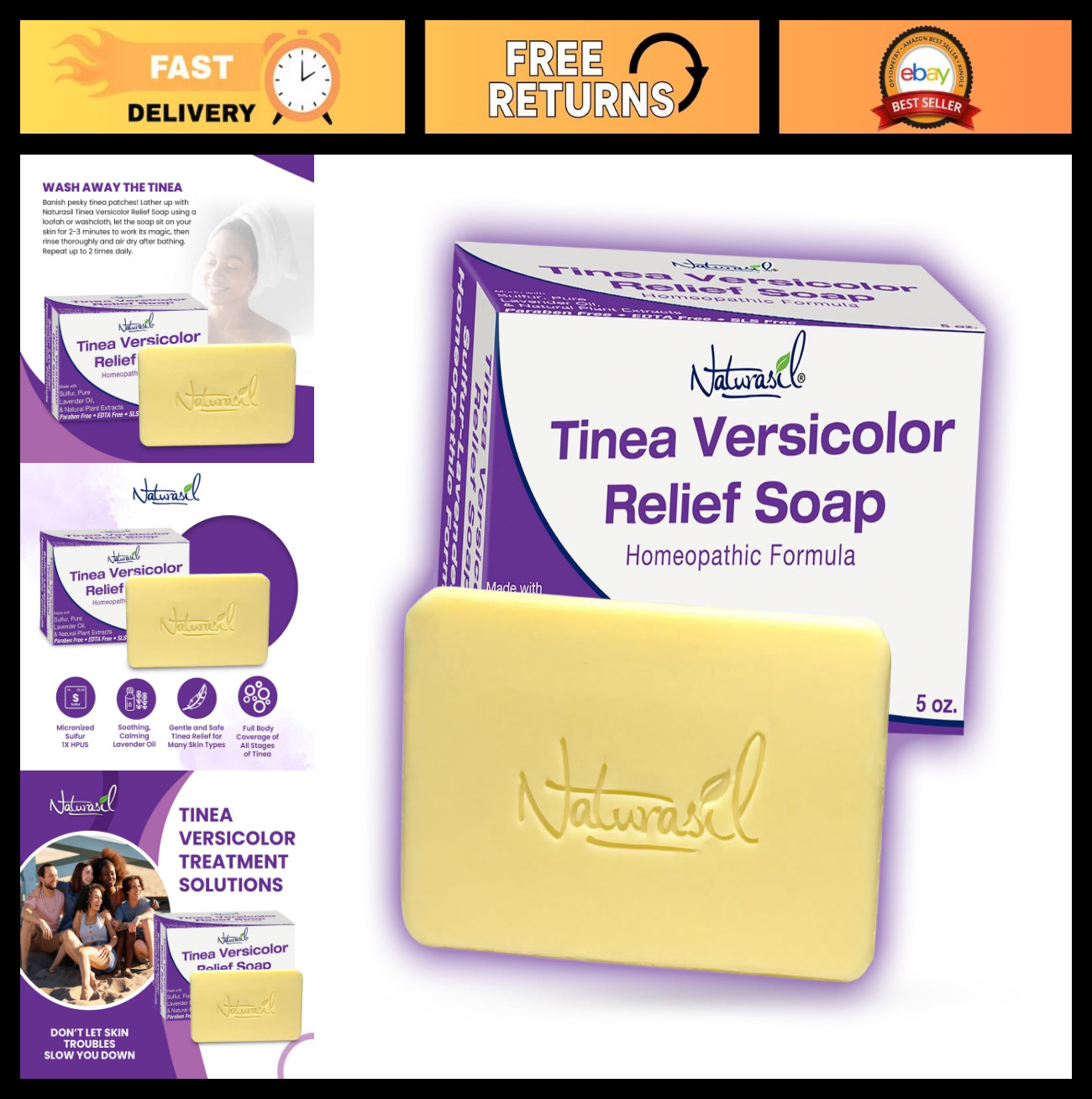 Natural Tinea Versicolor Relief Soap – Anti-Itch Sulfur Bar for Ringworm, Jock I