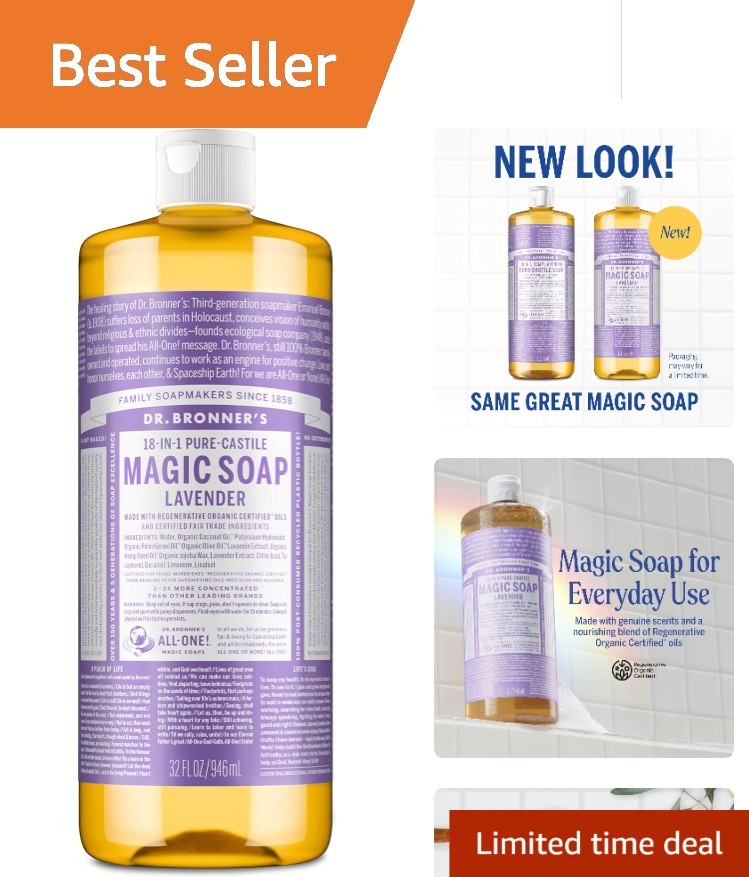 Multi-Use Organic Lavender Liquid Soap – Biodegradable, 32 Oz Castile Solution