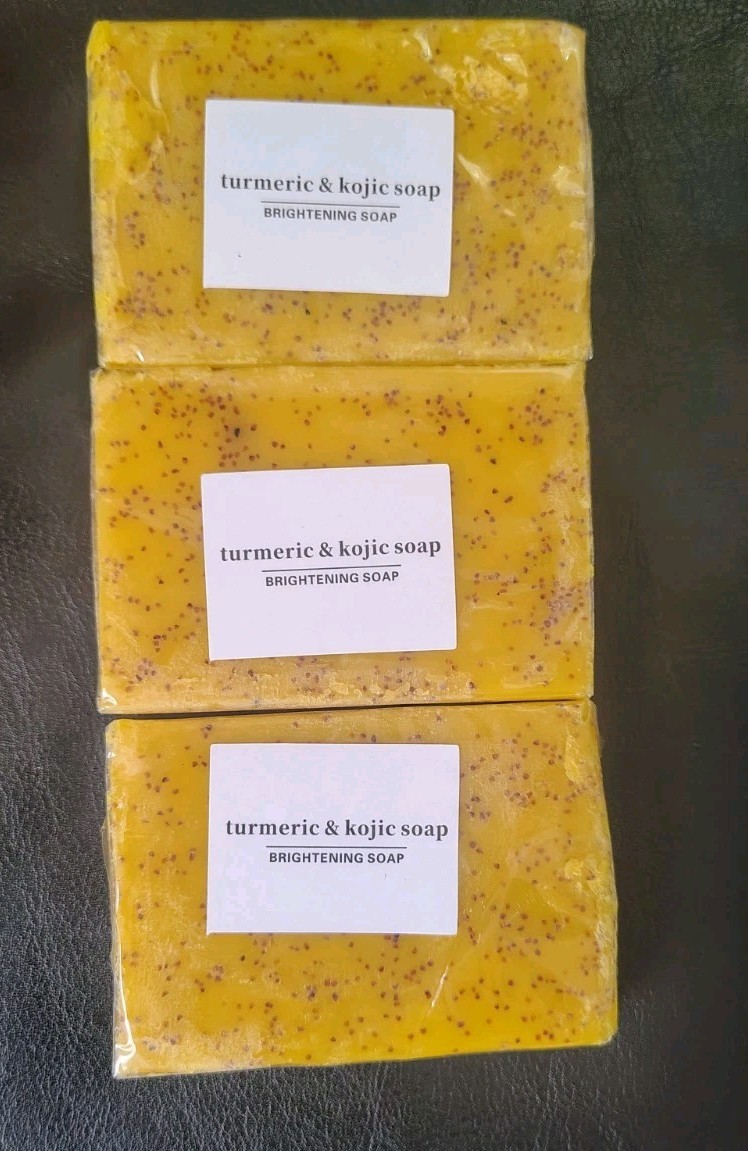 Turmeric Kojic Brightening Soap Yellow Body Face Hands 3 Bars