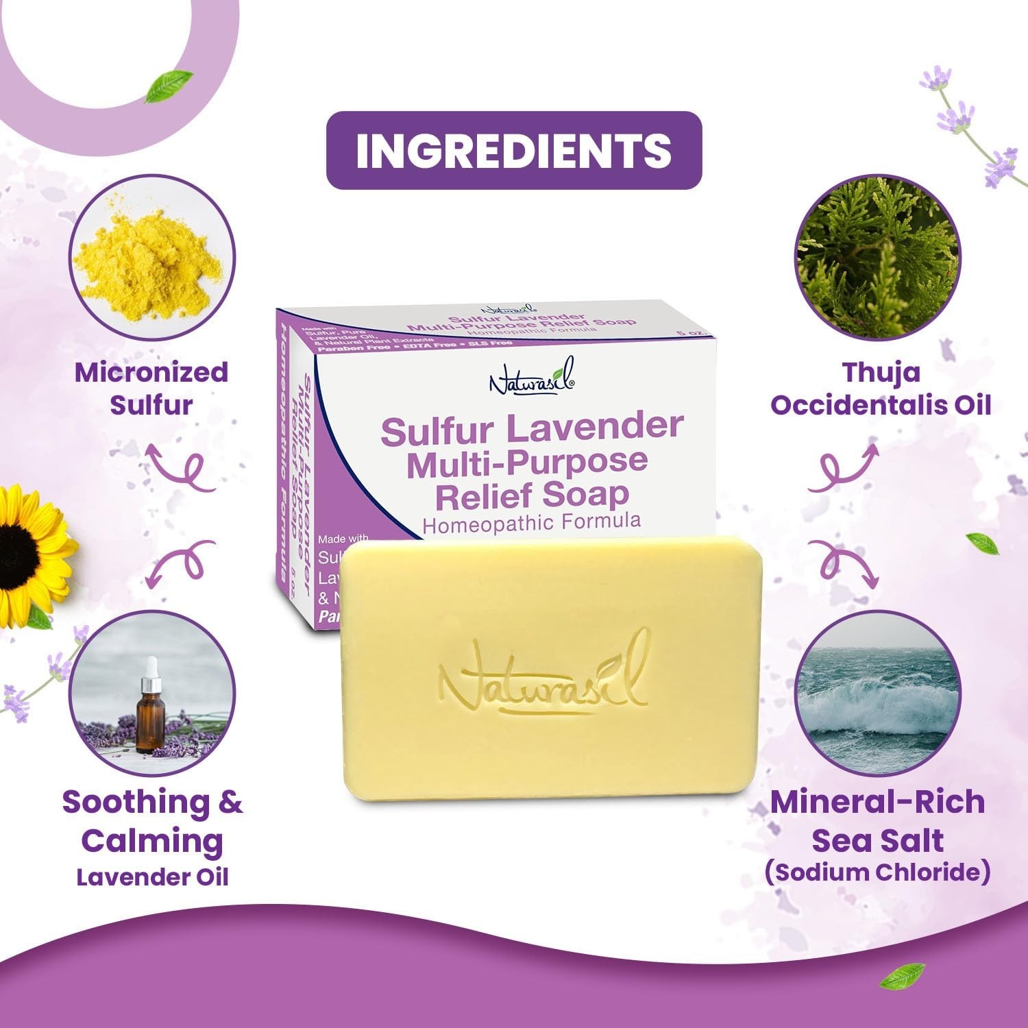 Sulfur Lavender Soap Bar Natural Skin Treatment for Acne, Bug Bites, Warts Tr…