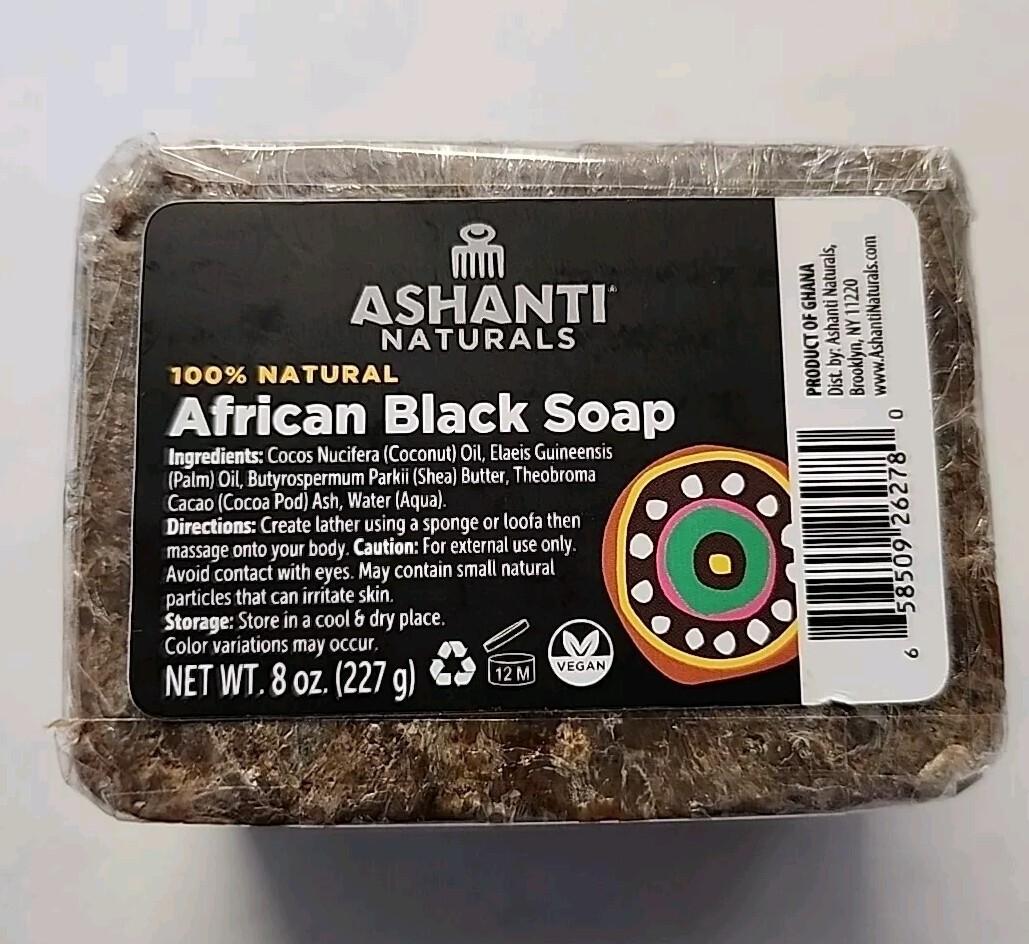 Ashanti Naturals African Black Soap Bar – 8 oz 100% Natural Vegan