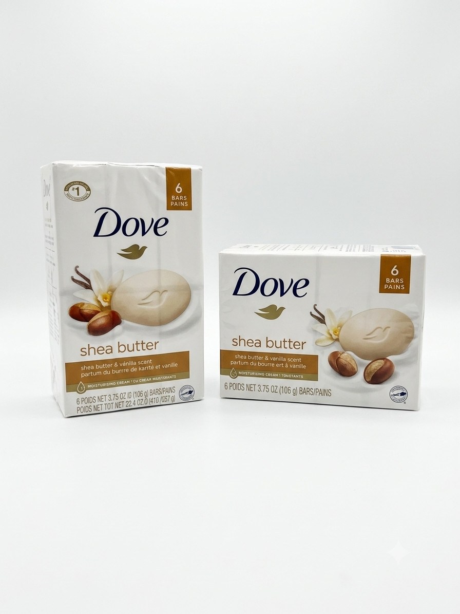 Dove Shea Butter Beauty Bar Soap (Two 6-Packs) – 12 Bars Total Bulk Lot