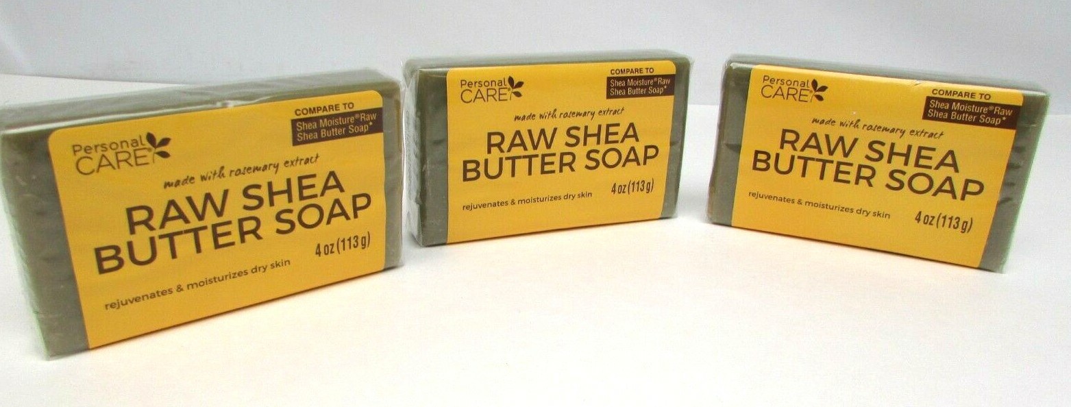 (3 Pack) Personal Care Raw Shea Butter Soap w/ Rosemary NEW 4 oz Moisturizes