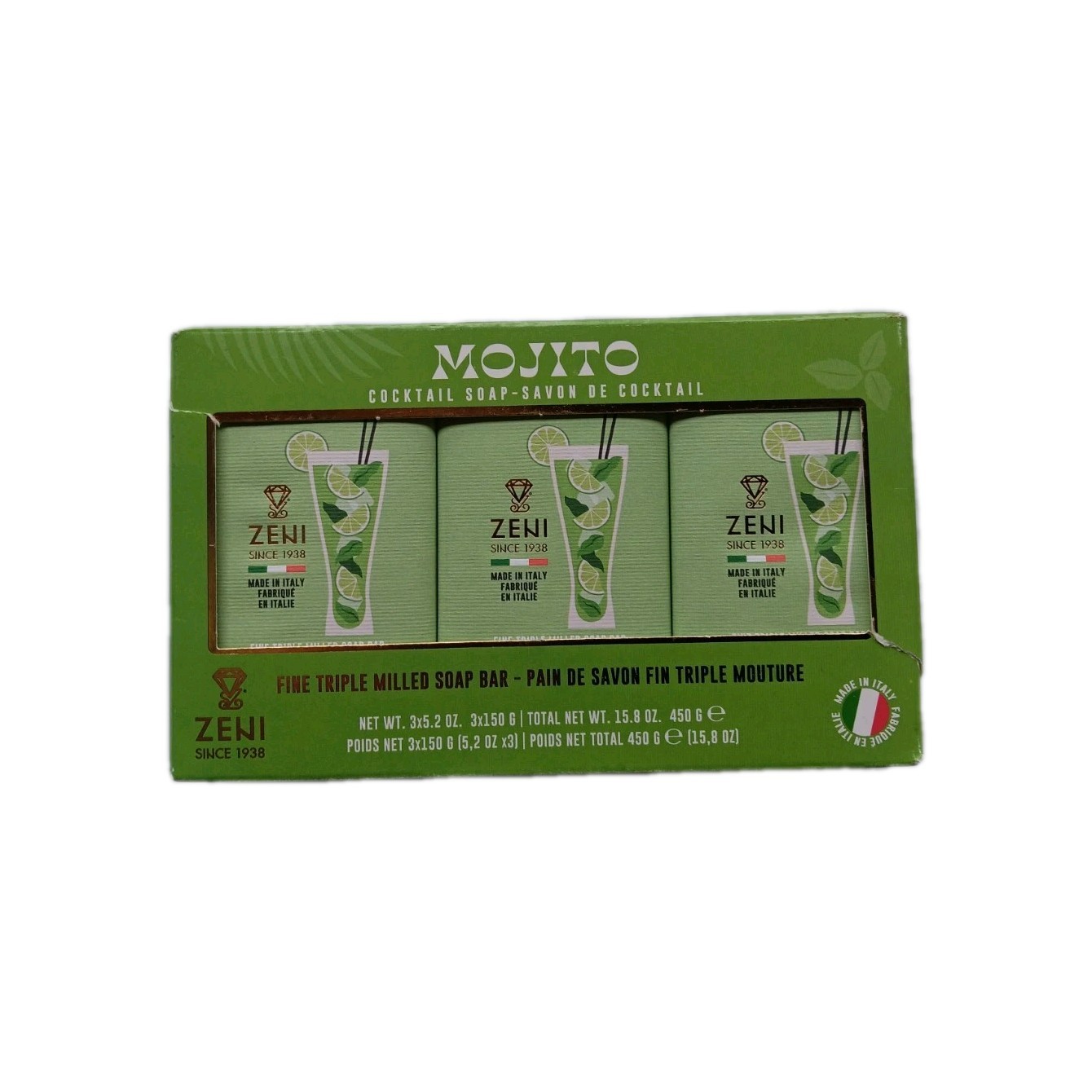 ZENI FINE TRIPLE MILLED SOAP BAR (3 BARS )5.2 Oz EACH ITALY-MOJITO Cooktail