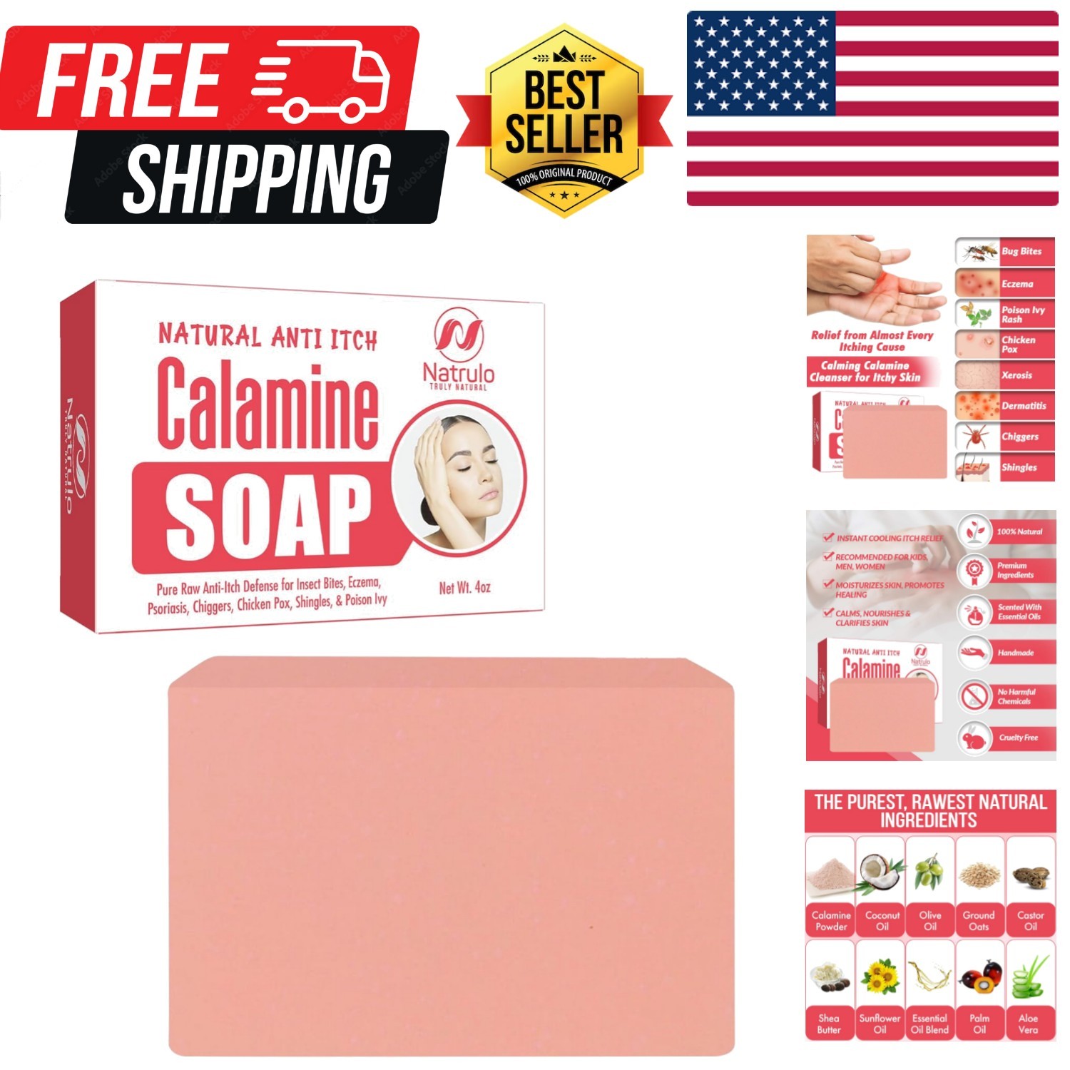 Natural Fast Acting Itch Relief Soap Bar – Calming Calamine Soap for Itchy Sk…