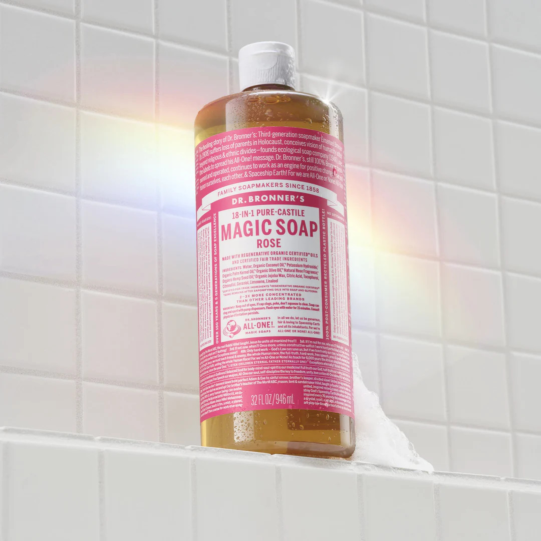 Dr. Bronner’s Pure-Castile Magic Soap Rose 32 oz Body Face Hand Cleaner