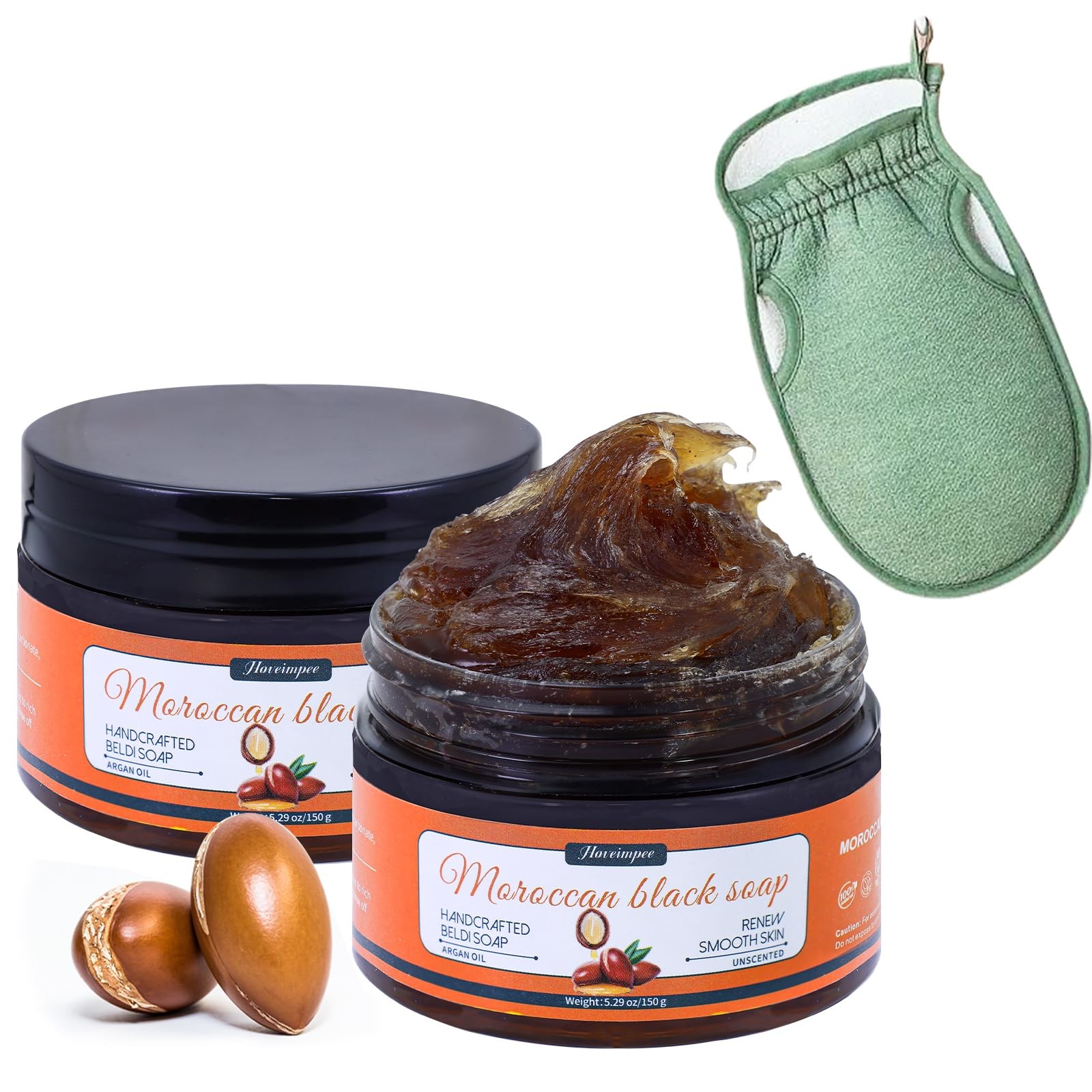 2 Pack Organic Moroccan Black Soap Soften 5.29 Ounce (Pack of 2), dark brown