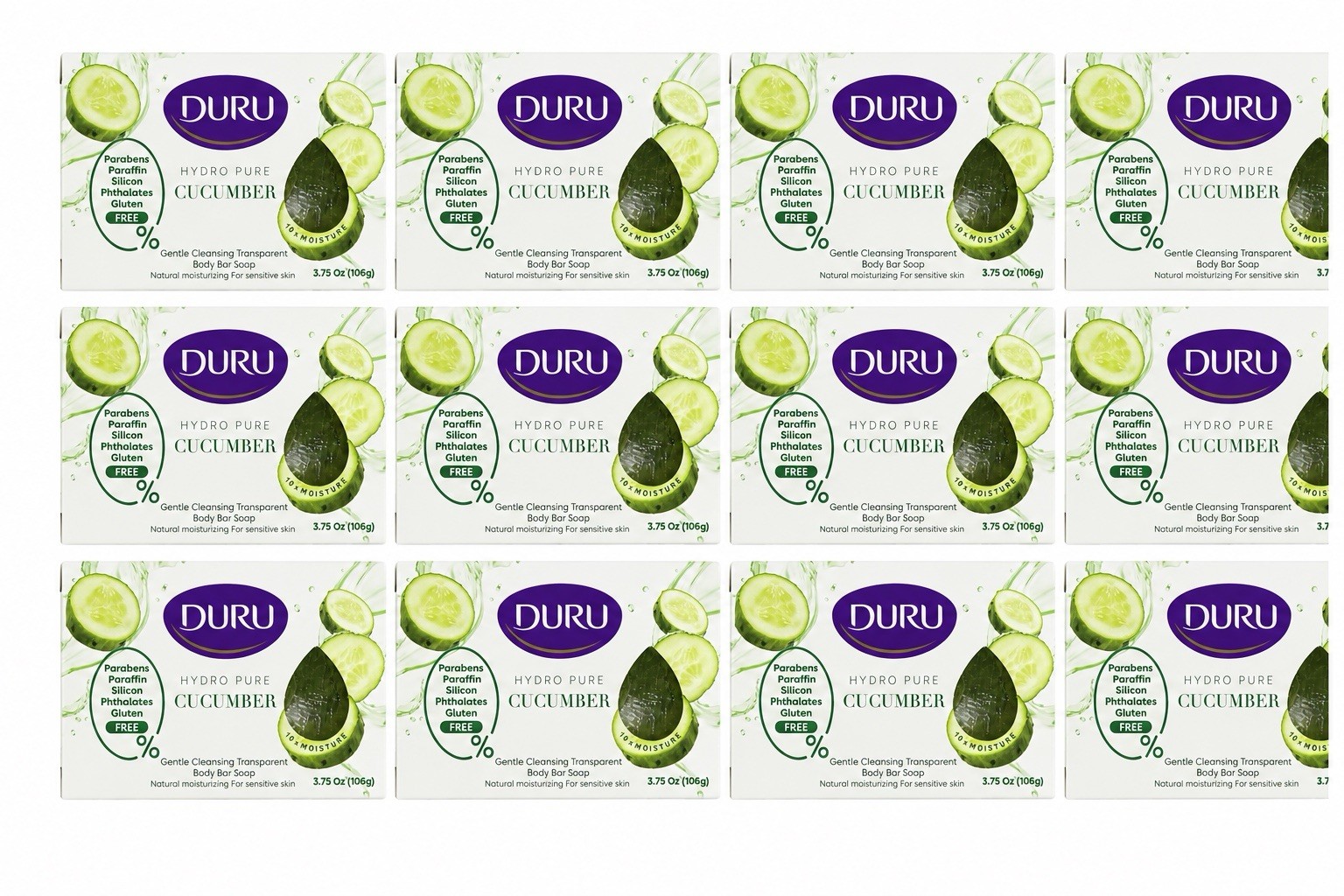 12 Ct Duru Hydro Pure Cucumber Soap Bar 3.75 Oz Moisturizing Transparent