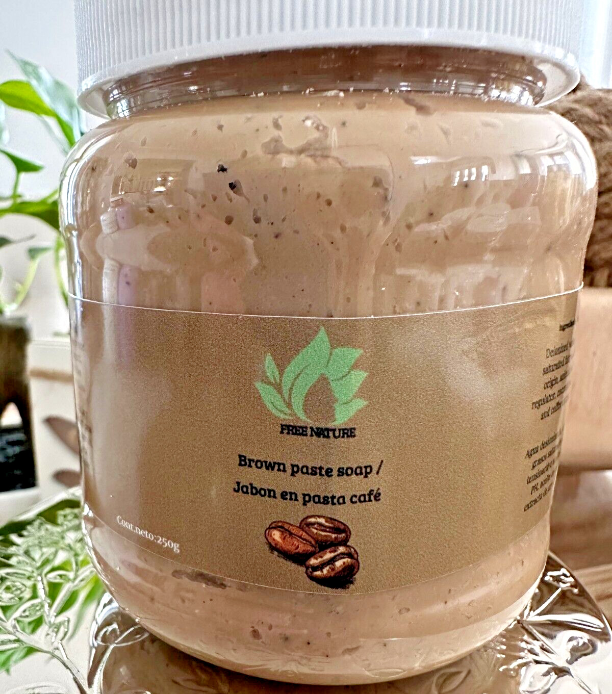 Pure Nature Coffe Brown Paste/Soap, exfoliant with vitamin E, Coconut Oil, Rice