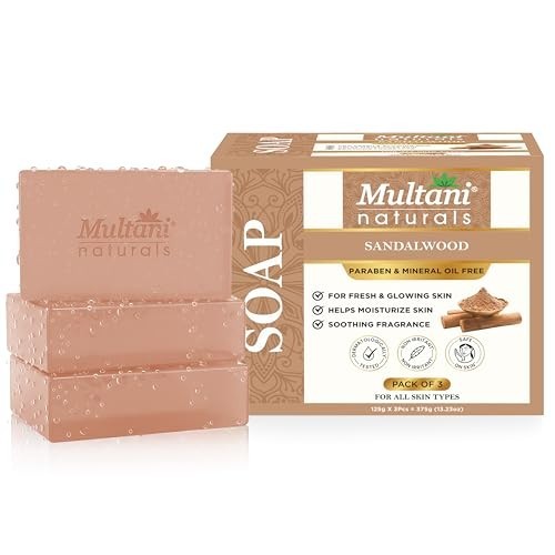 Multani Sandalwood Ayurvedic Soap 125g Pack of 3 Hydrating Body Bars FS
