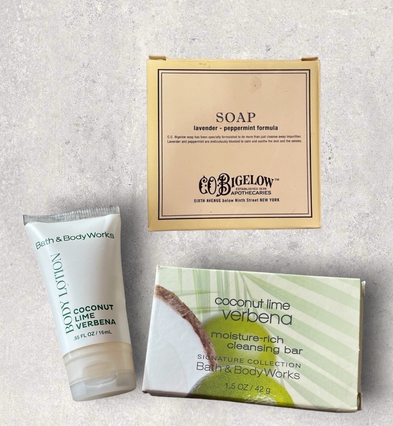 Co Bigelow Lavender Peppermint Soap Bath & Body Coconut Lime Verbena Lotion Soap