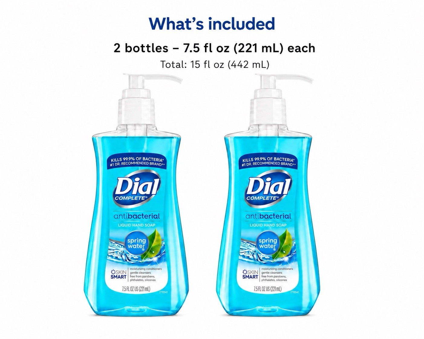 2 Pack Dial Complete Antibacterial Liquid Hand Soap Spring Water 7.5 oz New