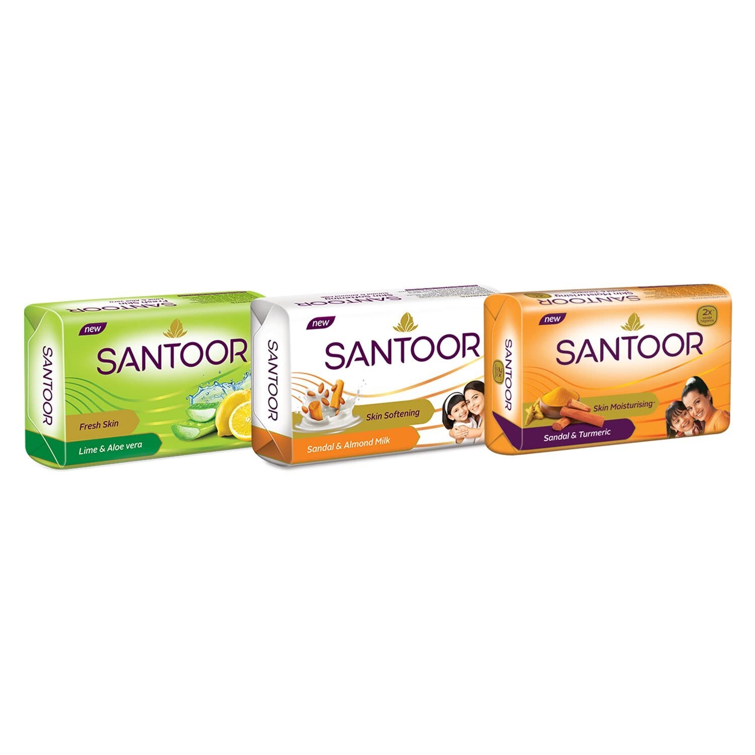 Santoor Sandalwood & Almond Milk Soft Bath Soap 150g Pack of 6