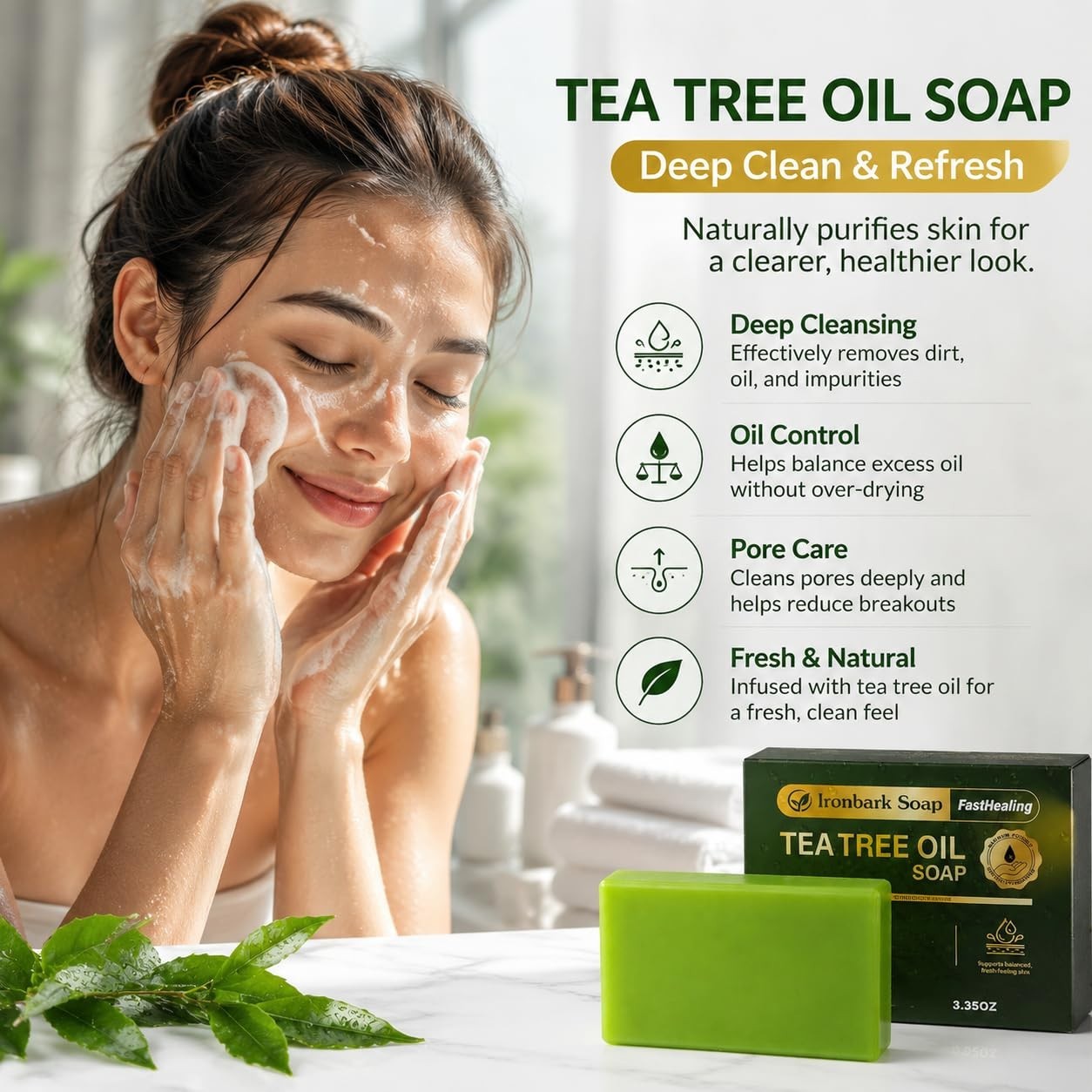 Antifungal Soap Bar with Tea Tree Oil – Deep Cleansing & Gentle Care, 3.35 OZ