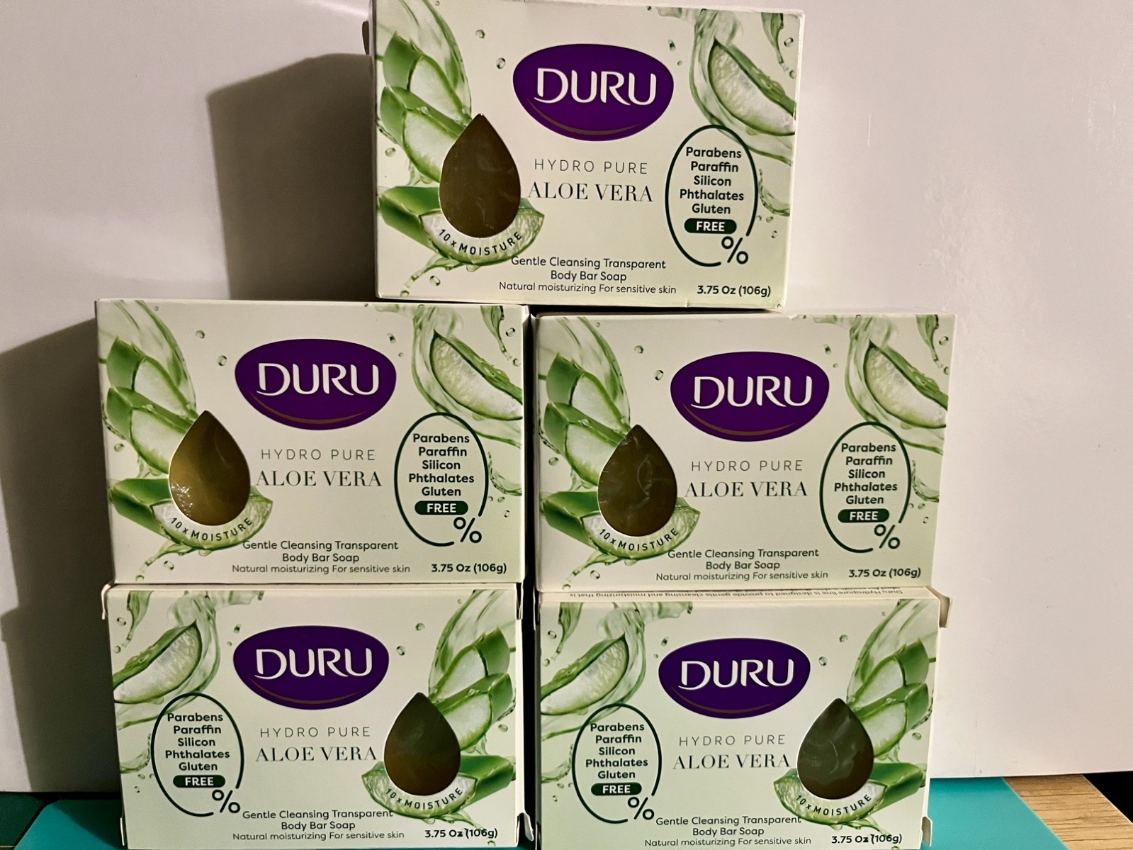 5 X DURU ALOE VERA Hydro Pure Glycerin Gentle Cleansing Body Bar Soap 3.75oz Ea.