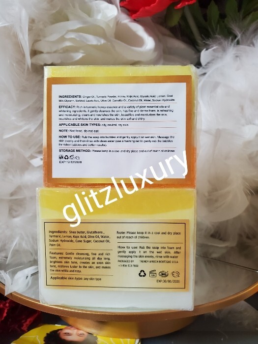 2pcs Glitzluxury superior white & snow White turmeric soap. Body & face,
