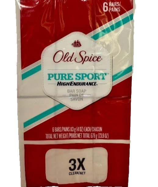 Old Spice High Endurance Pure Sport Scent Fresh Cleansing Bar Soap 4 Oz EA x6